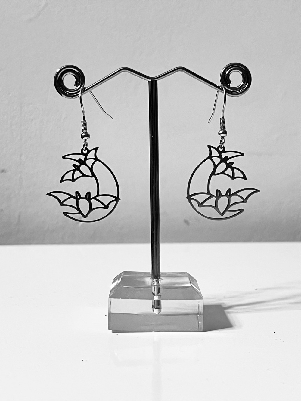 Hand Crafted Silver Moon Bat Pendant Necklace and Earrings Set - Picture 4 of 4